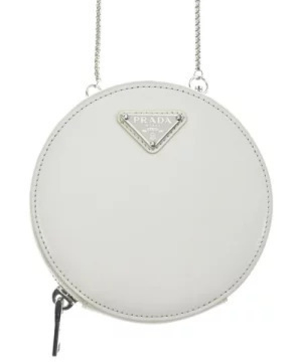 Prada Spazzolato Round Chain Crossbody enameled triangle logo slim White